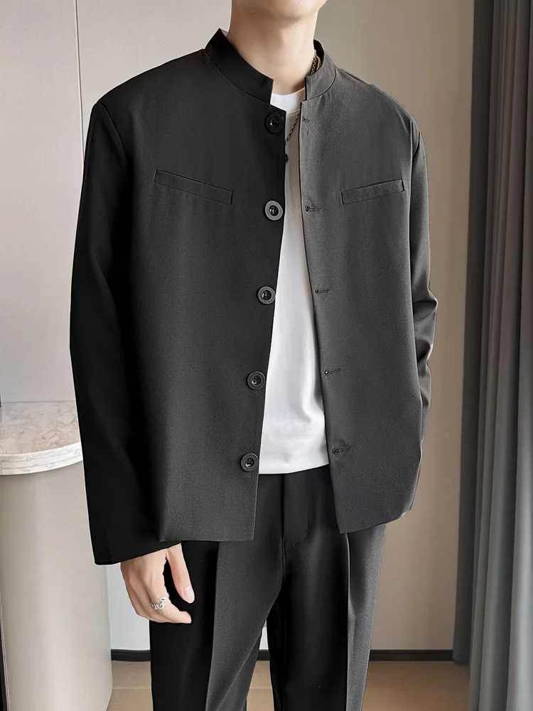 

New Chinese Sle Casual Jaet Men's Spring Autumn Stand Collar Leisure Coat Anti-Wrinkle Stand Fit Polyester Fiber