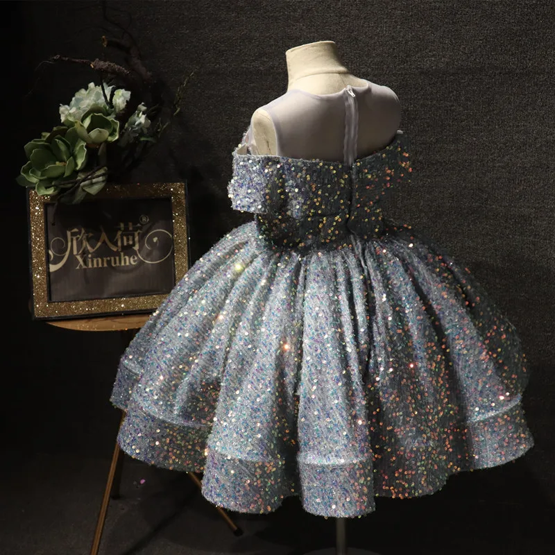 Puffy Flower Girl Dresses Beading Sequins Communion Dress Tulle Sashes Ball Gown Girl Party Dress New Year 2023