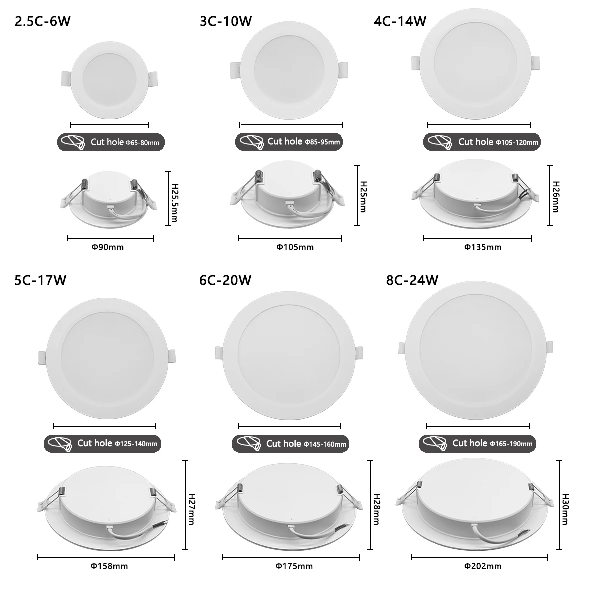 1-10 Pcs Led Downlight 220v Ceiling Light 6W 10W 14W Recessed Down light Round Led Panel Light 17W 20W Spotlight Indoor Lighting