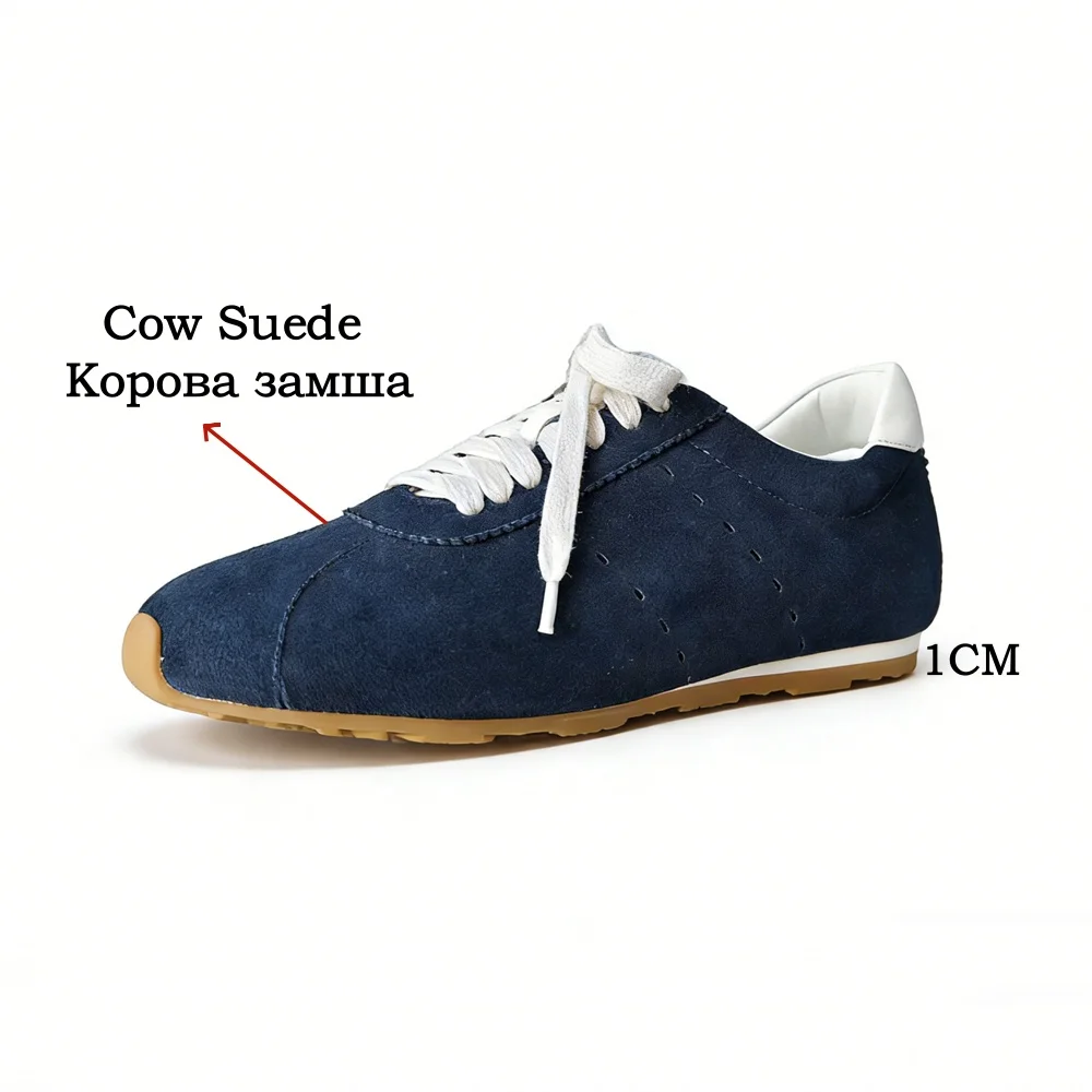 Women's Suede Leather Sneakers - Lightweight Lace-Up Casual Shoes