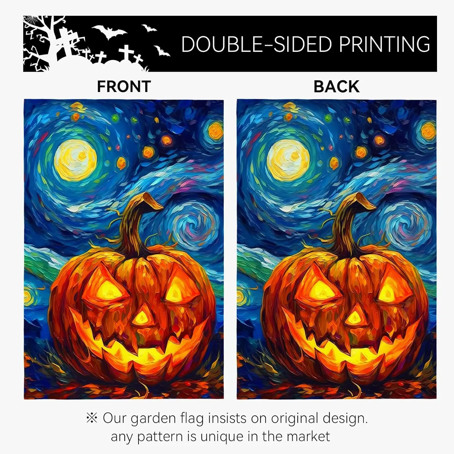 Halloween Garden Flag Pumpkin Garden Flag Van Gogh Garden Flags Arts Starry Night Sky Moon Yard Flag Double Sided Fall Porch Pat