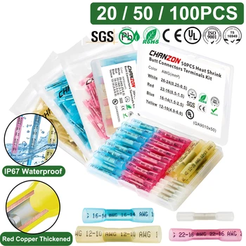 Kit de bornes de fil bout à bout thermorétractable, étanche, rétrécissement, soudure, épissure à sertir, connecteur de Tube de Joint de câble électrique, 20/50/100 pièces
