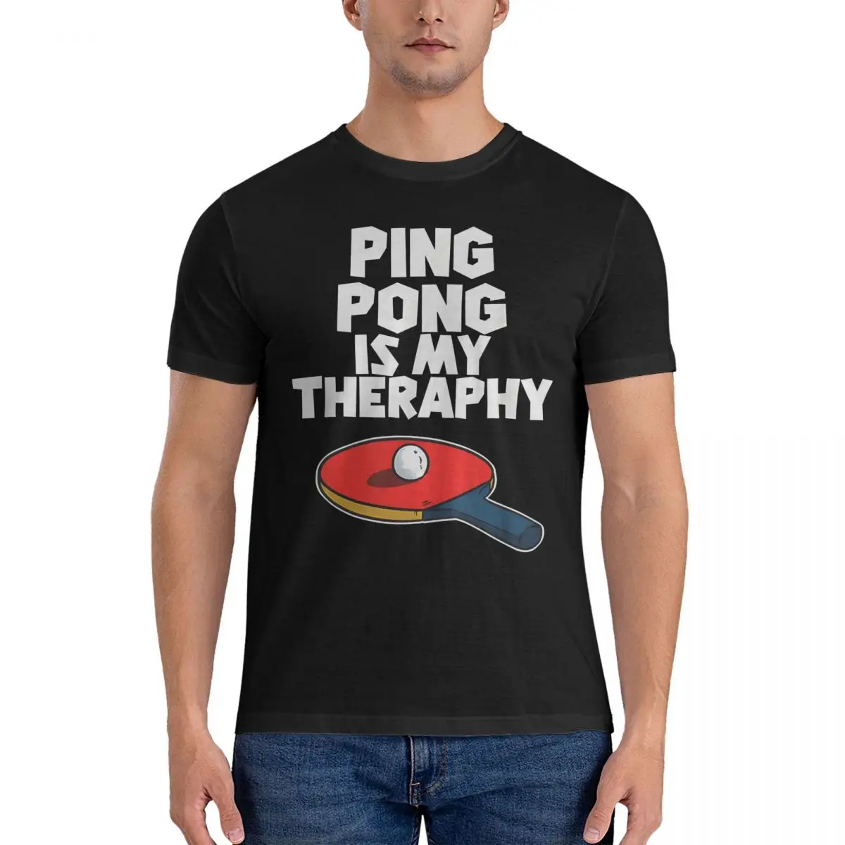 Ping Pong Is My Therapy T Shirts Table Tenniss 100% Cotton Tops Vintage Short Sleeve Round Neck Tee Shirt Gift Idea T-Shirt