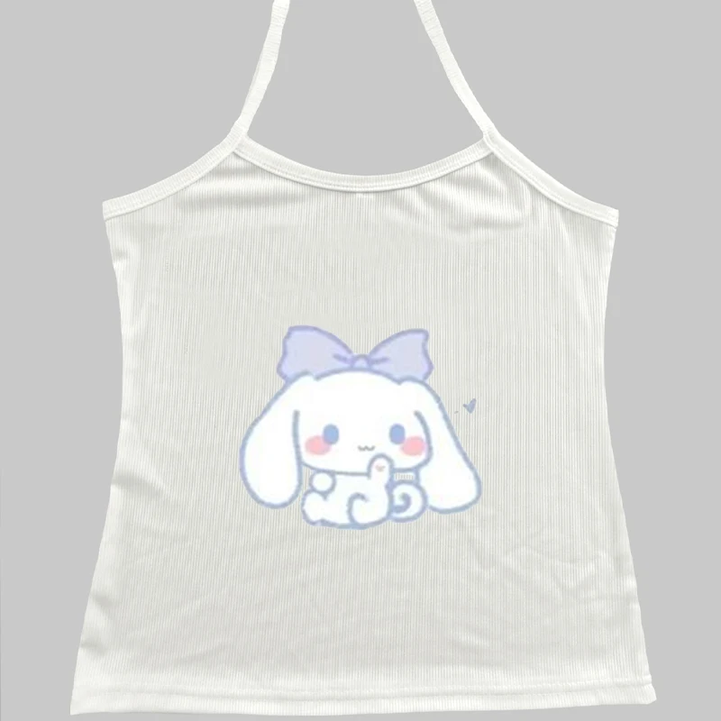 Cinnamoroll Sanrio Sling Vest T Shirts Cartoon Y2K Streetwear Versatile Vintage Cute Short Sleeveless Women Stylish Tank Tops