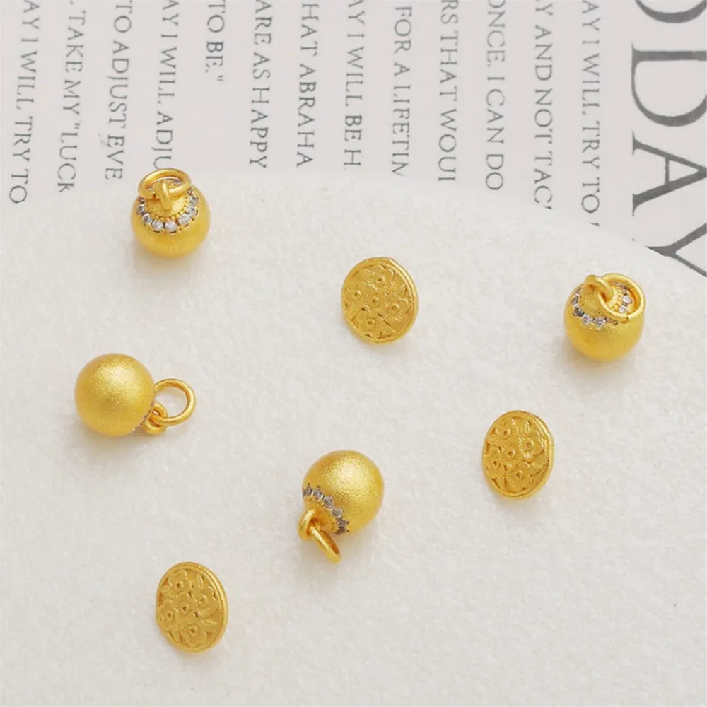 18K Gold Sand Gold Five Flower Buttons with Separated Beads Zirconia Round Ball Pendant DIY Bracelet and Necklace Accessories