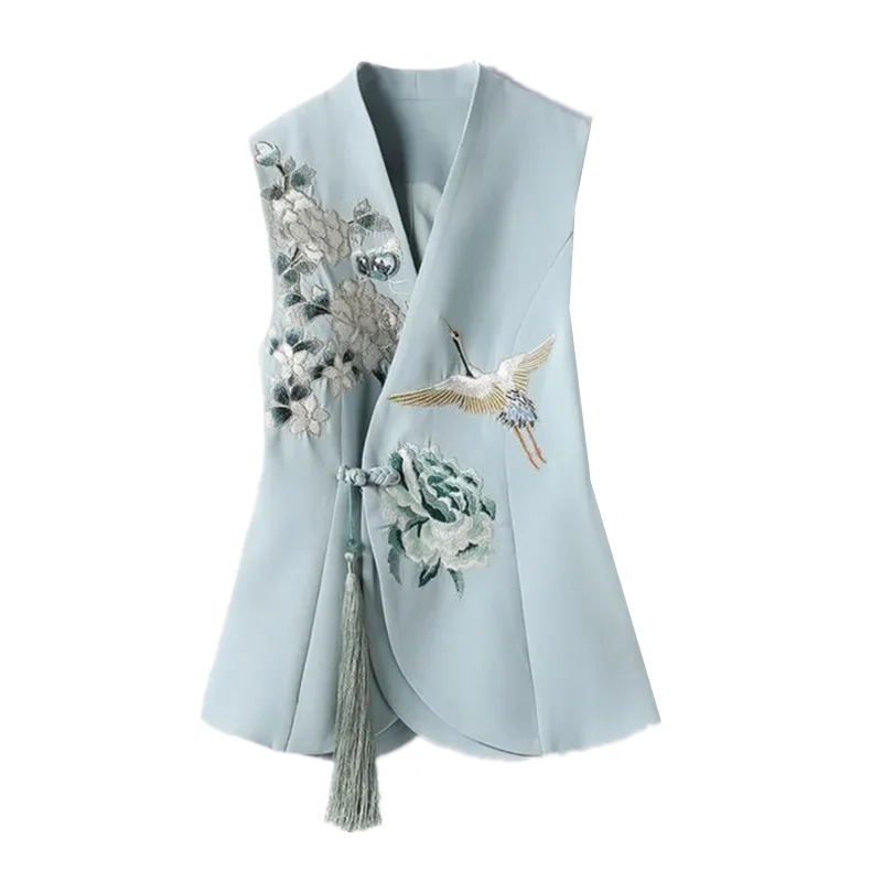 

Spring Autumn New Fashion Chinese Style Elegant Women Vest Embroidery Sleeveless Jacket Female Tops Temperament Waistcoat W850