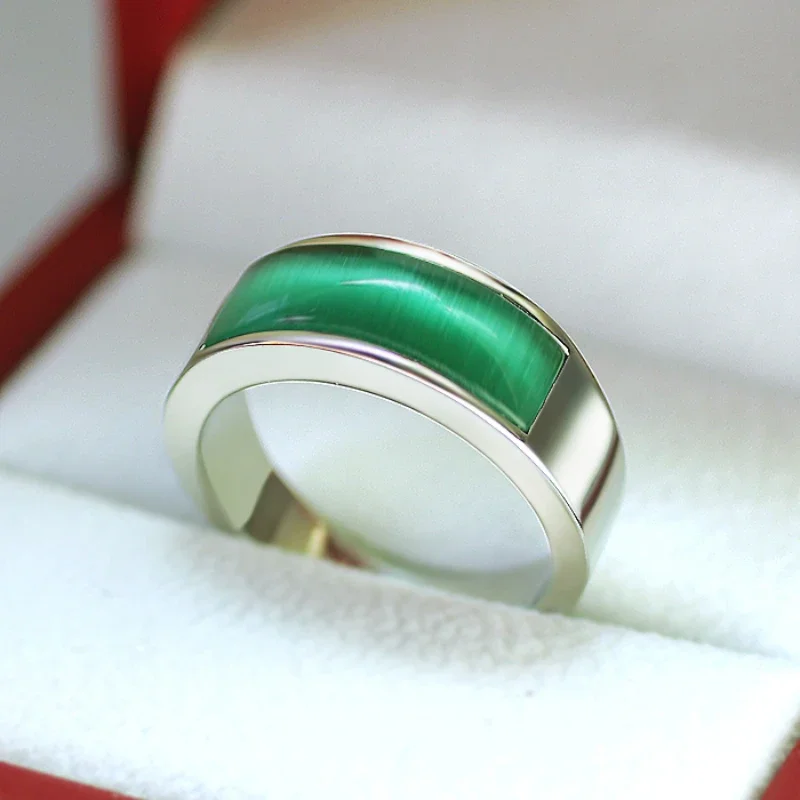 Natural Green Cat Eye Stone Man Ring Gold Silver Color High-end Stainless Steel  Jewelry Rings Gifts for Men Women 2024 Trendy