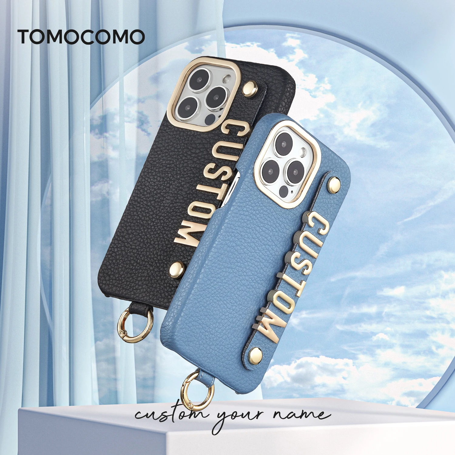 

Personalized Custom Name Strap PU Leather Phone Case For IPhone14 14ProMax 14Plus 13Promax 13 12 11 Metal Letters Lanyard Cover