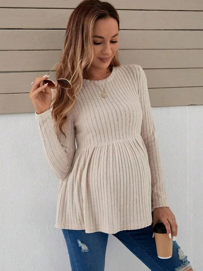 Autumn American Casual Knitted Shirts for Maternity Long Sleeve A Line Loose Clothes for Pregnant Women Pregnancy Tops