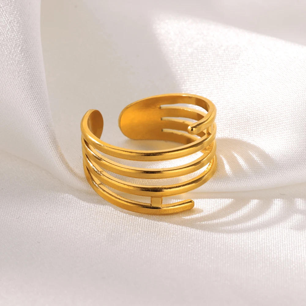 Multi-layer Wrap Rings for Women Gold Color Opening Stainless Steel Ring Vintage Female Minimalist Jewelry Finger Accessories