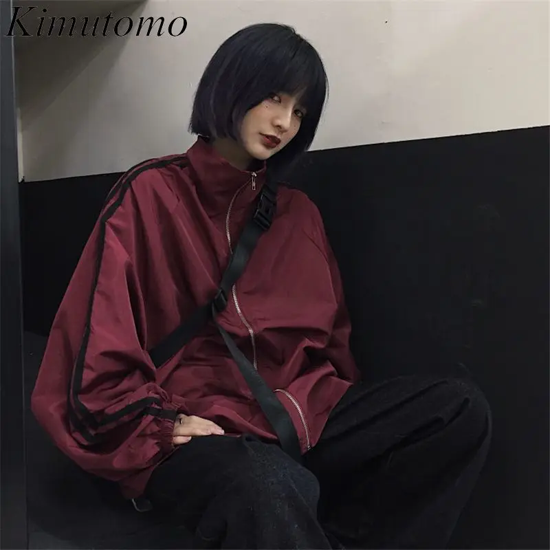 

Kimutomo Jackets Women Autumn New Fashion Zipper Stand Collar Loose Y2k Aesthetic Punk Style Grunge Outwear Tops Harajuku