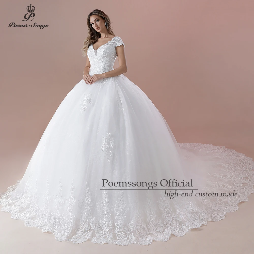 Personalizado elegante boné mangas vestidos de casamento para noivas vestidos de bodas de novia vestido de noiva robe de mariée vestido novia