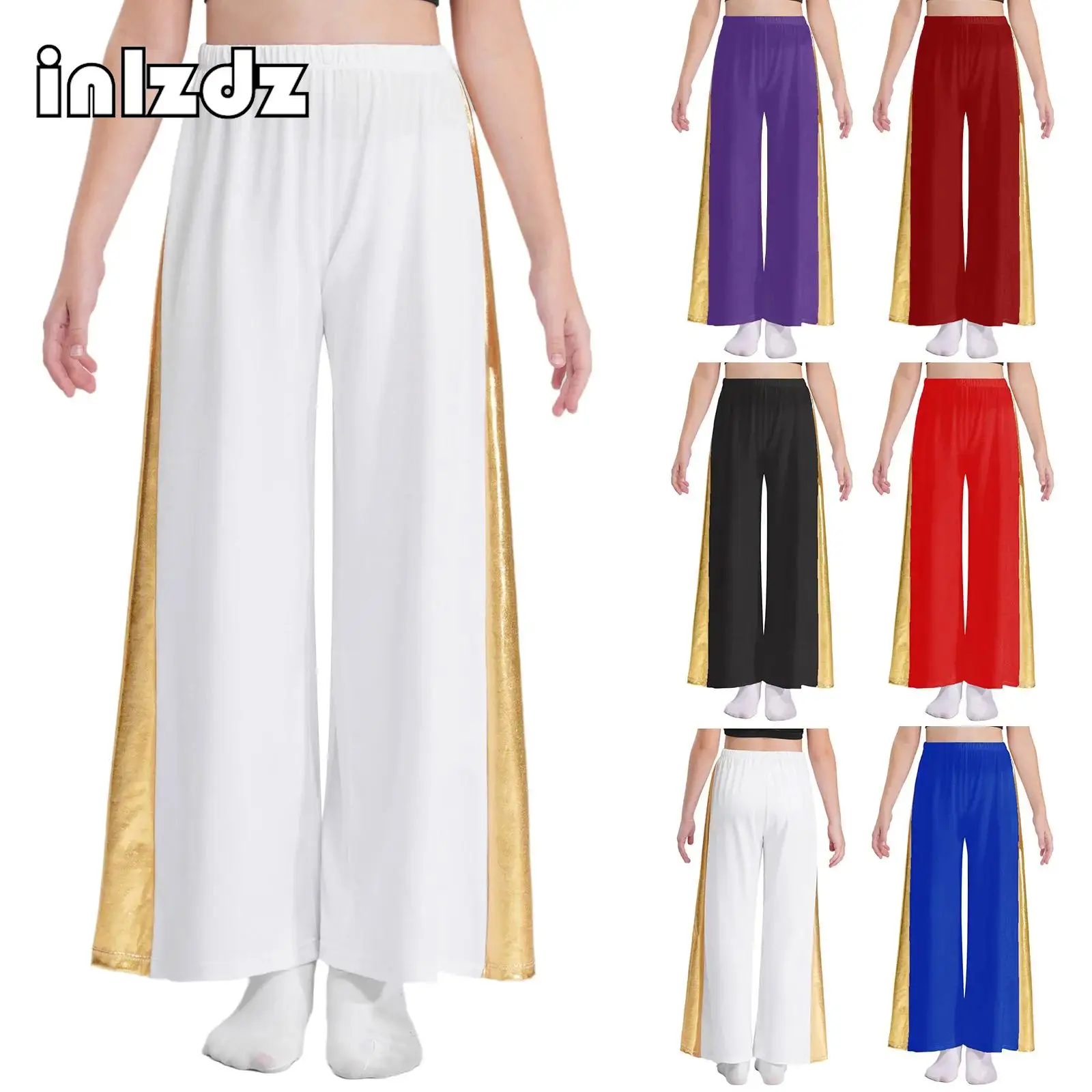 Kids Girl Liturgical Church Choir Worship Pants Praise Lyrical Dance Costume Celebration of Spirit Palazzo Pants Wide-Leg Trouse