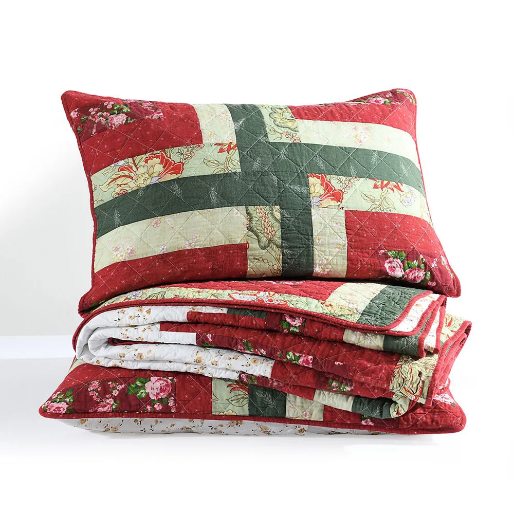 

Classic Patchwork Cotton Quilt Set King Size 3PCS Bedspread on the Bed CHAUSUB Summer Quilted Coverlet Christmas Comforter