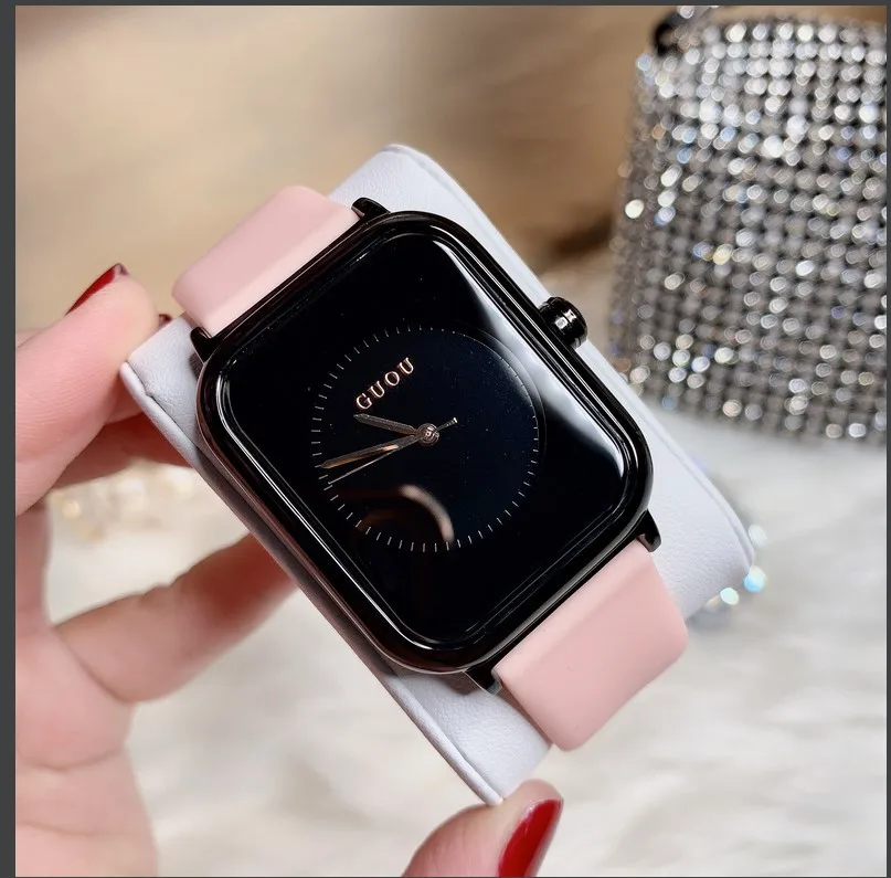 2023 New Fashion Guou Top Brand Good Quality Jelly Color Small Square Simple Silica Gel Women\'s Quartz Girls Gift Wrist Watch