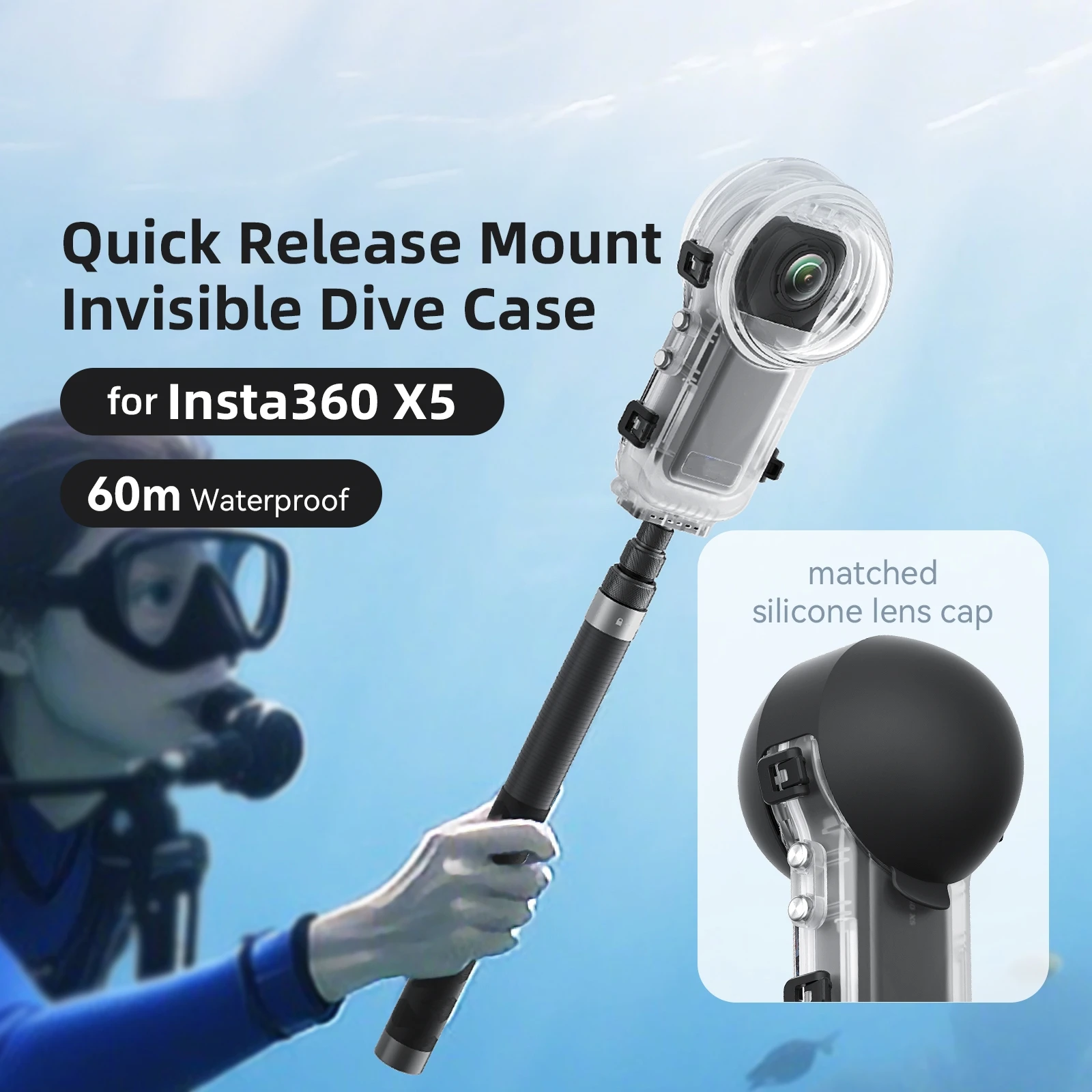 

60M Waterproof Dive Case for Insta360 X5, Underwater Shooting Housing Invisible Diving Case Protective Sleeve Shell Accessories