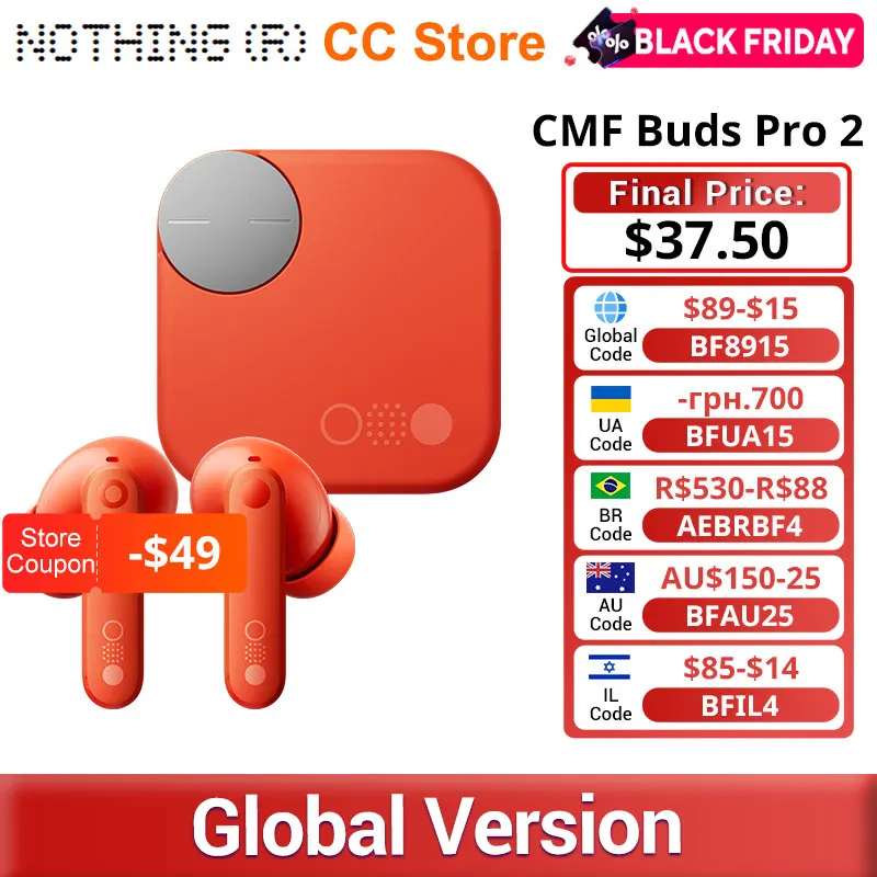 Global Version CMF By Nothing Buds Pro 2 6 HD MICS Earphone  Bluetooth 5.3 with 50 dB Hybrid Active Noise Cancellation IP55