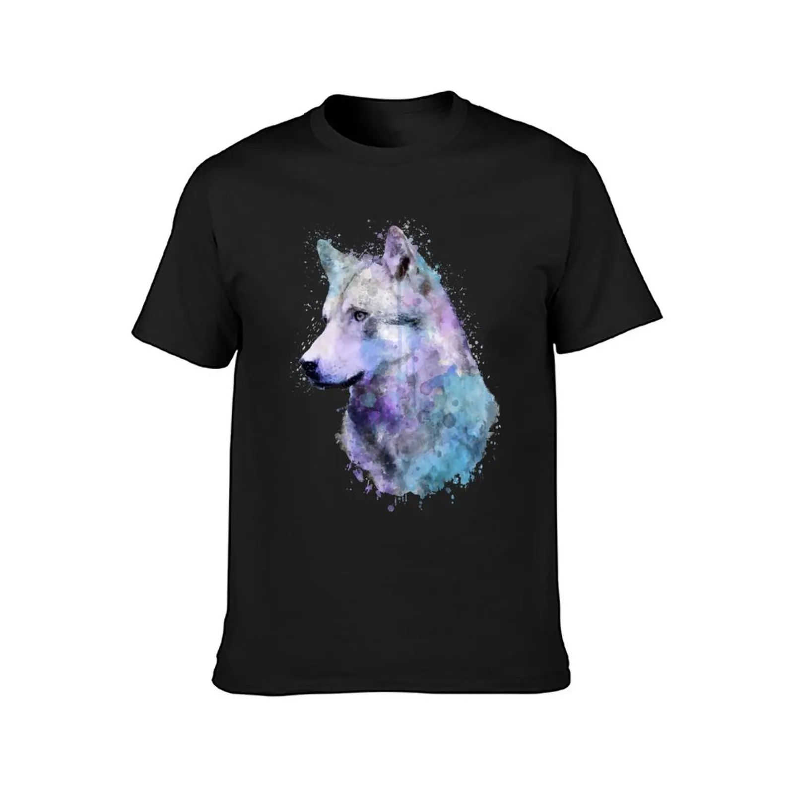 Dramabite Watercolor wolf T-Shirt cute clothes kawaii clothes heavyweights blacks designer t shirt men