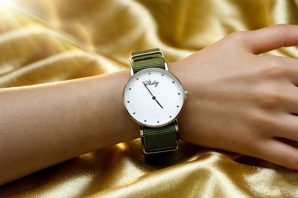 Large Face Black Case Watch Army Green Nylon Strap Minimalist Quartz Wristwatch Simple Casual Ladies Gift Unisex Student Watch