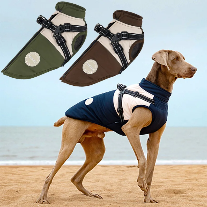 Chaleco cálido para perro con arnés incorporado, abrigo reflectante impermeable para perro, hebilla ajustable para el pecho, ropa de invierno para mascotas con forro polar