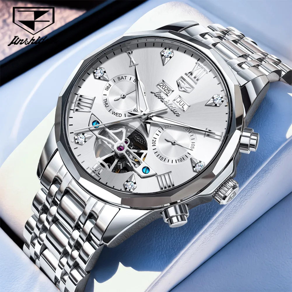 

JSDUN оригинальные роскошные многофункциональные автоматические механические мужские часы со скелетом, самые продаваемые модные трендовые деловые часы для мужчин