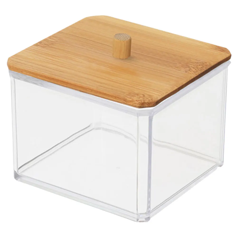 

Cotton Swab Storage Box Acrylic Bamboo Organizer For Cotton Pads Toothpicks Swabs Desktop Bathroom Holder Case