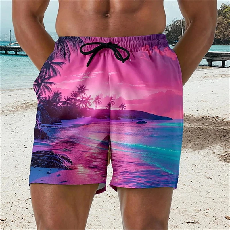 Summer Hawaiian Beach Shorts For Men 3D Printed Coconut Trees Graphic Swimming Trunks New In Fashion Surfing Board Shorts Pant