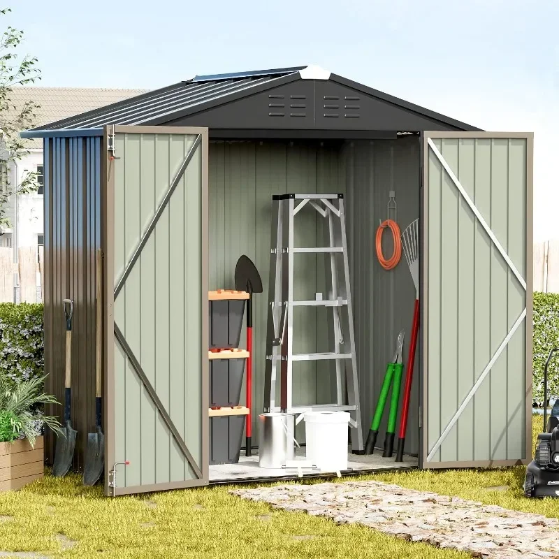 Metal Outdoor Storage Shed 6FT x 4FT, Steel Utility Tool Shed Storage House with Door & Lock, Metal Sheds Outdoor Storage