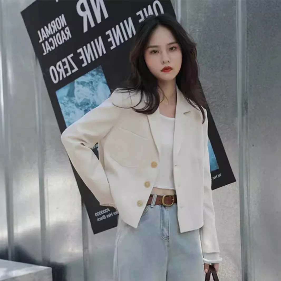 

Женский весенне-осенний новый стиль 2020, маленький костюм в гонконгском стиле, модное белое пальто с короткими рукавами