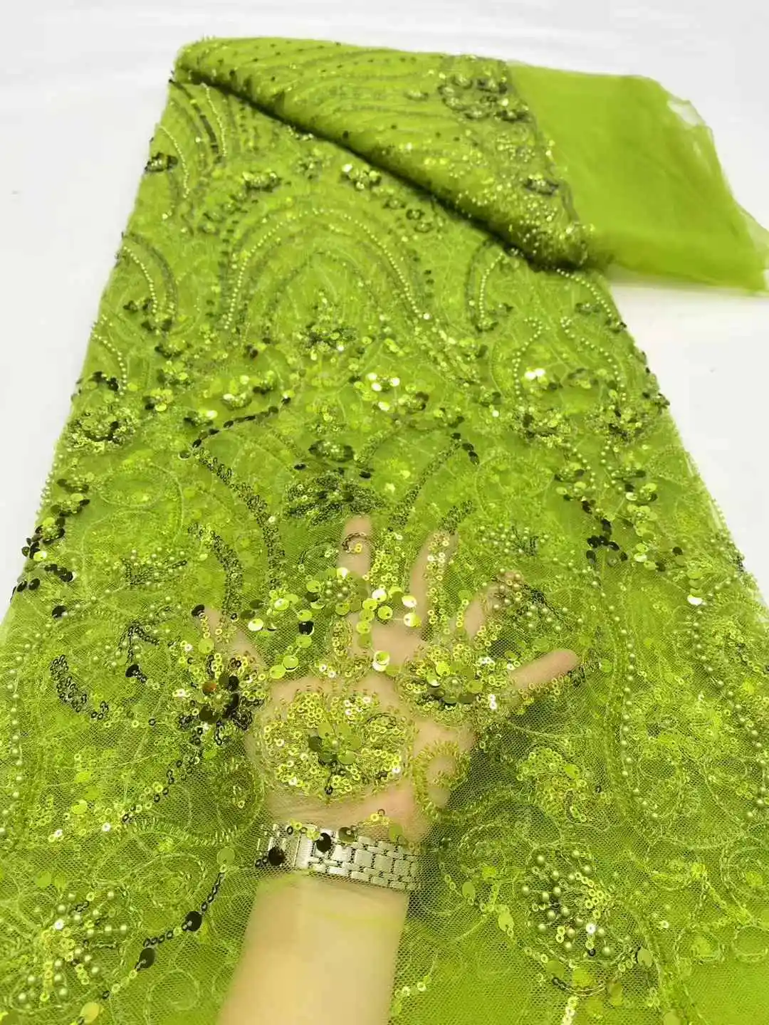 أحدث الخرز الأفريقي الترتر شبكة الدانتيل 2025 العروس الفرنسية صافي الدانتيل النسيج الخياطة المطرزة الدانتيل تول النيجيري النساء