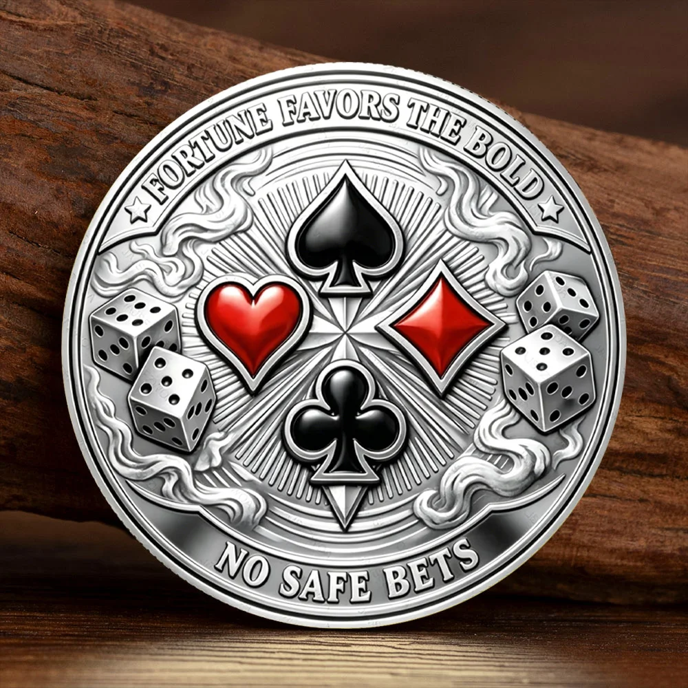 2D UV Old Achievement Poker Club Commemorative Coin Fortune Favors The Bold Antique Silver Plated Casino Collectibles Coin