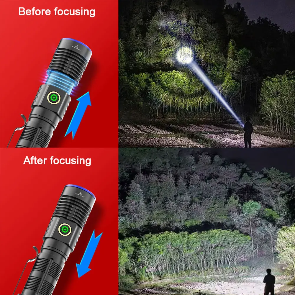 Powerful Tactical Flashlight Green Red LED Flashlight Five Colors Bright Spotlight Long Range Zoomable Emergency Torch Outdoor