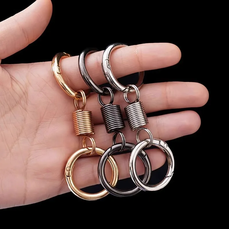 Spring Double Side Elastic Metal Keychain Retractable Coil Keyring for Women Men Belt Bag Purse Car Keys Chains Accessory