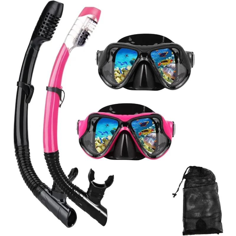 Snorkeling Gear for Adults Snorkel mask Set Scuba Diving mask Dry Snorkel Swimming Glasses Swim Dive mask Nose Cover