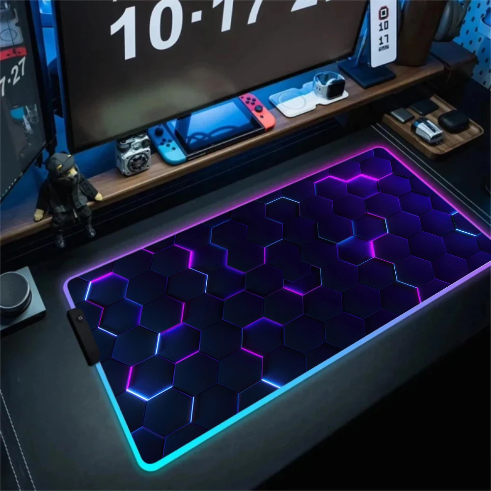 RGB Hexagon Mousepads Geometry Mousepad Large Gaming Desk Mat Luminous Mouse Pad LED Colorful Mouse Mat Backlit Keyboard Mats