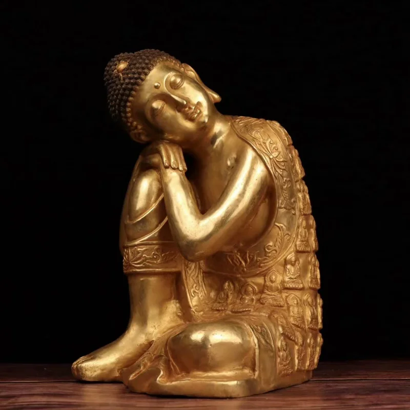 

Brass Gilding Character Buddha Statue Sleeping Buddha Sakya Home Decoration Ancestral Hall Table Decoration Metal Craft One Piec