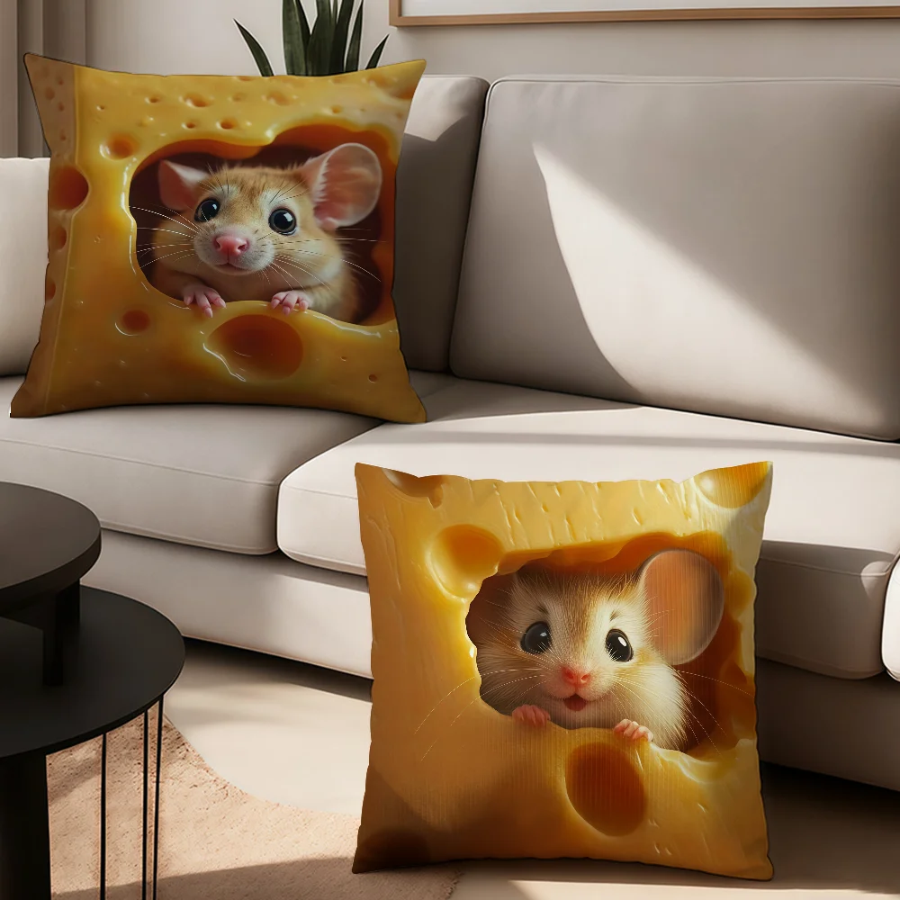 Kawaii Cute Mouse-in-Cheese Pillow Case Office Cushions Suitable For Sofa Car Bedroom Decorative Cushion Cover