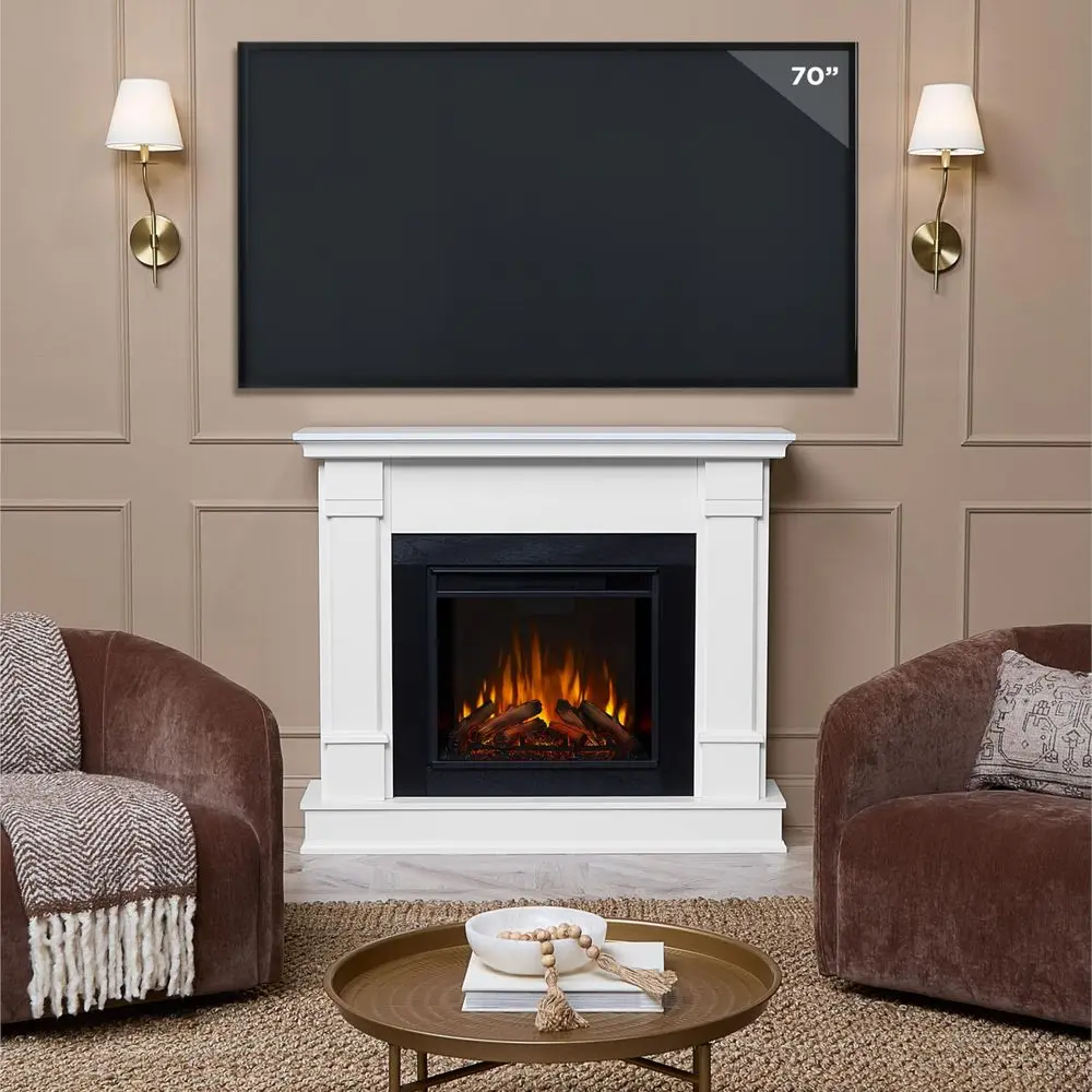 

Silverton 48 Electric Fireplace with Mantel for Living Room or Bedroom, Replaceable Fireplace Insert Heater, Realistic Log and