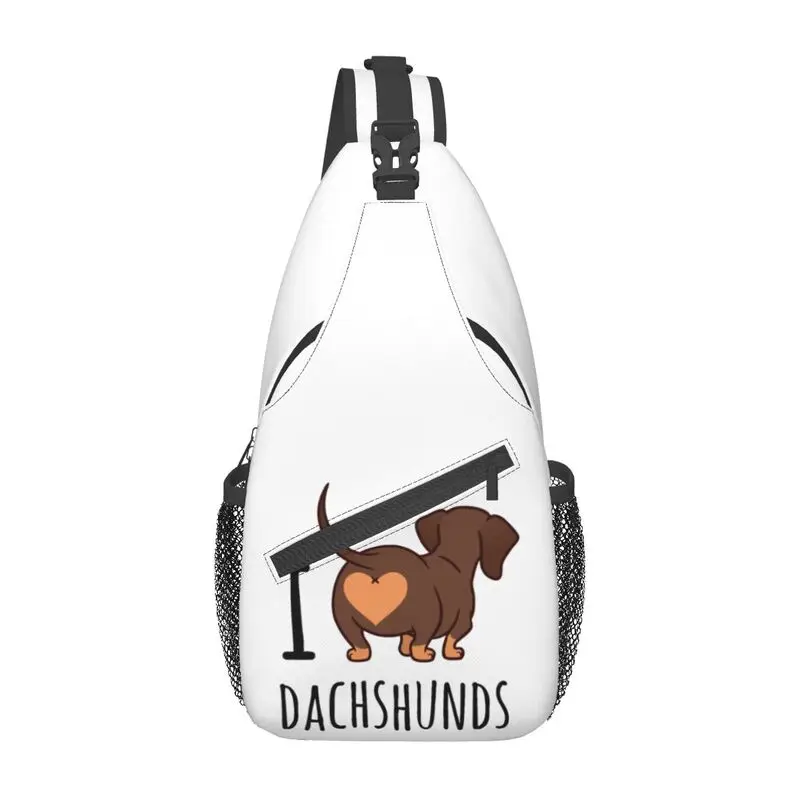 

I Love Dachshunds Sling Bag Men Fashion Badger Wiener Sausage Dog Shoulder Chest Crossbody Backpack Travel Hiking Daypack