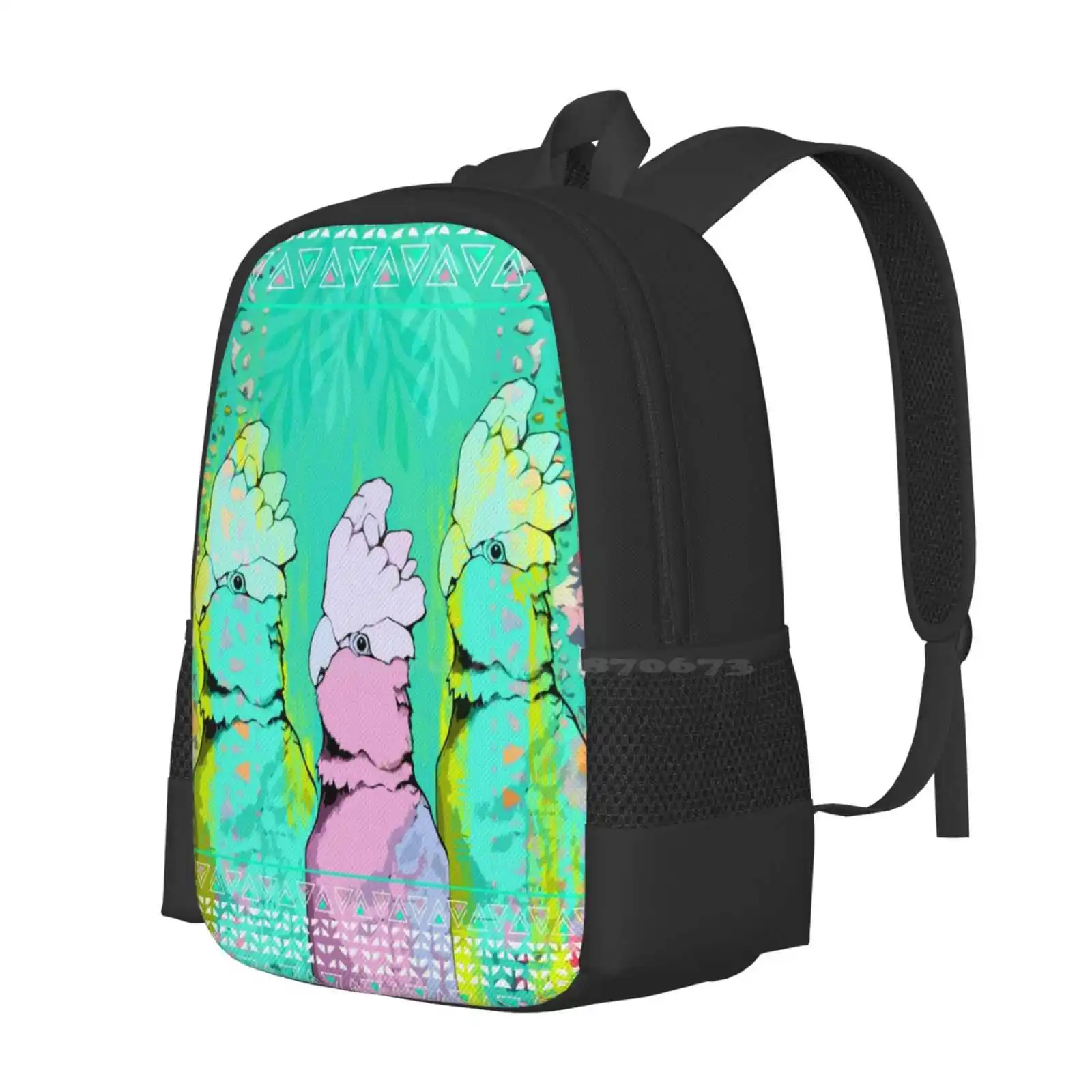 Springtime Galahs Hot Sale Schoolbag Backpack Fashion Bags Galahs Cockatoos Parrots Birds Avian Pink And Grey Mint Green Blue