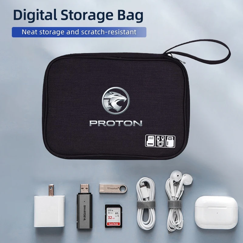شعار السيارة أكياس التخزين الرقمية الالكترونيات المنظم حقيبة كابل نقل بيانات شاحن التوصيل أدوات التخزين ل Proton Exora Iriz R3 Wira Saga