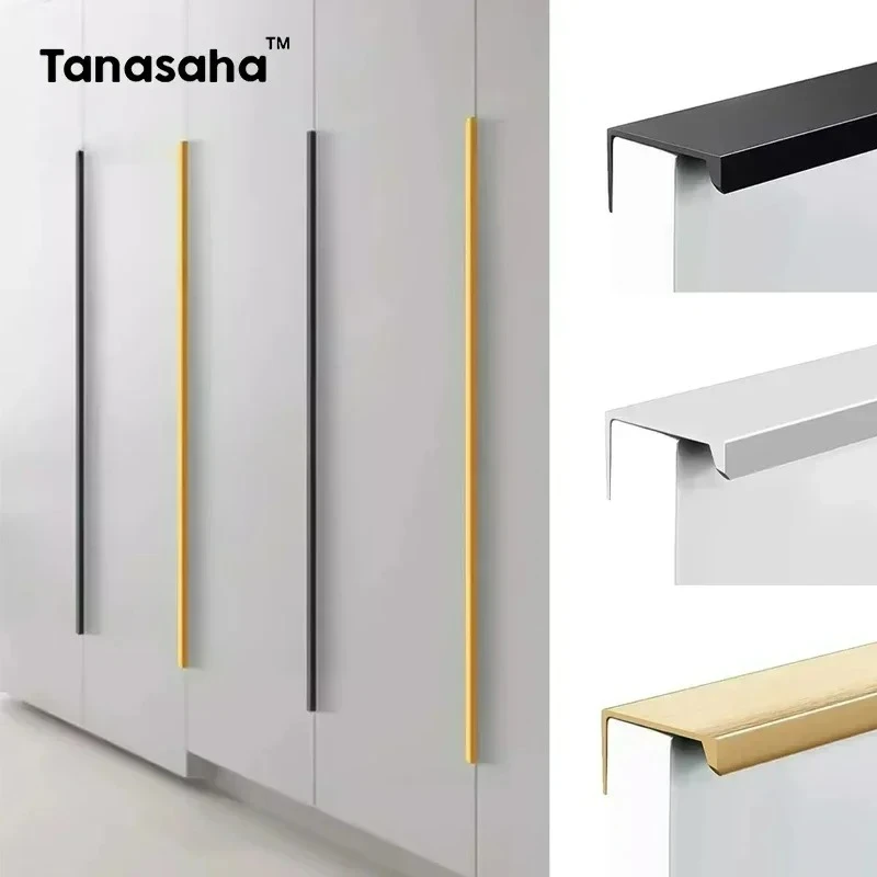 poignée d'armoire sans poinçon cacher la poignée du meuble or brossé noir argent poignée d'armoire à chaussures accessoires de meubles de cuisine poignée d'armoire en métal Meubles TV Accessoires coiffeuse