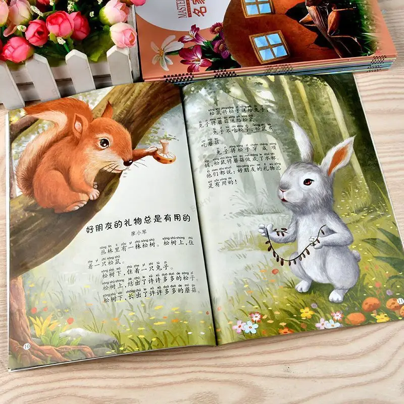 Libro de aprendizaje de caracteres chinos para niños, libros de lectura para estudiantes de primaria, historias inspiradoras para principiantes con Pinyin