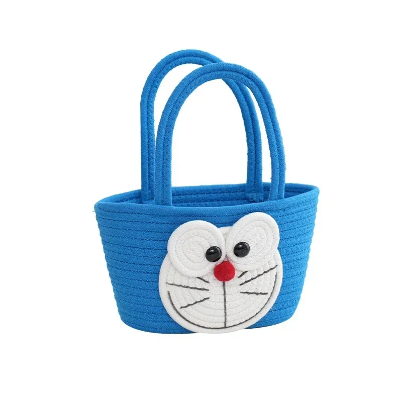 Cartoon Doraemon borsa a tracolla Dingdang Cat Cotton Rope Woven Handbag borsa per pannolini da viaggio borsa per la conservazione dei cartoni animati