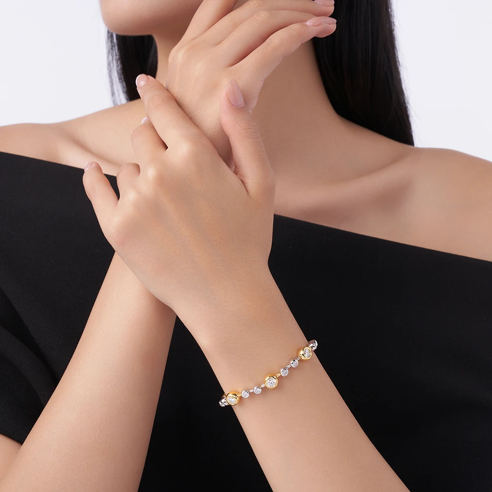 1pc Moissanite Bracelet 925 Sterling Silver and 18K Gold Plated Two Tone Round Cut Tennis Chain Elegant Jewelry Gift