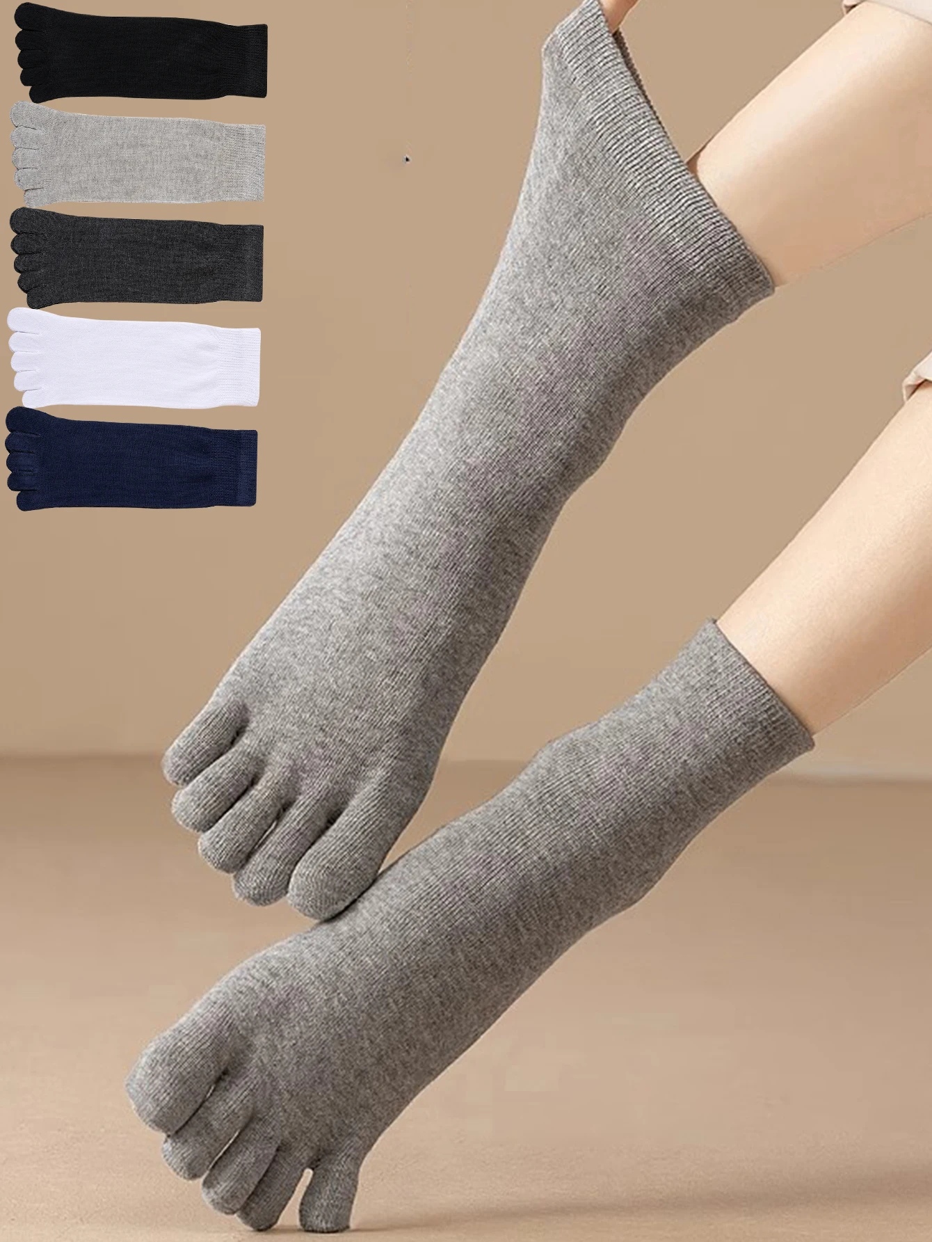 

5pairs of solid color five finger socks simple odor resistant and breathable split toe socks