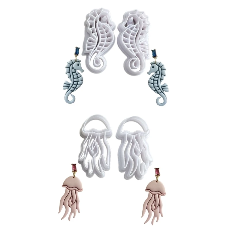 

Handmade Clay Jewelry Cutter Seahorse Earring Molds Set Jellyfish Clay Earring Cutter Fashion Accessories for Earrings