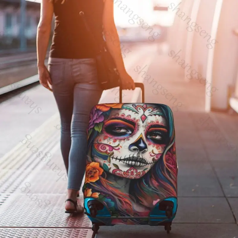 sugar skull Travel suitcase protective case, suitcase cover, elastic protection, washable Luggage cover, 18-32 in