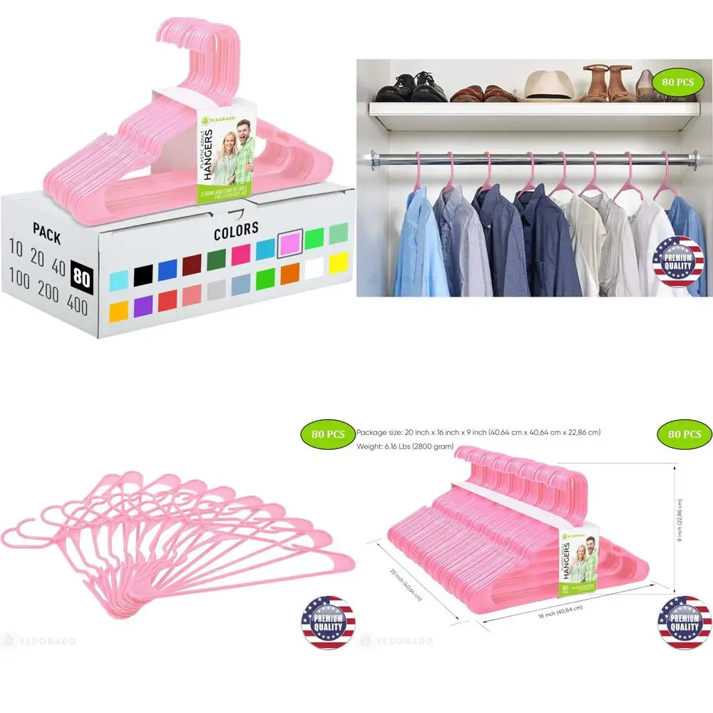 

Light Pink 80-Piece Plastic Hangers for Adult Clothing, Ideal for Shirts, Blouses, T-Shirts, Dresses, and Suits