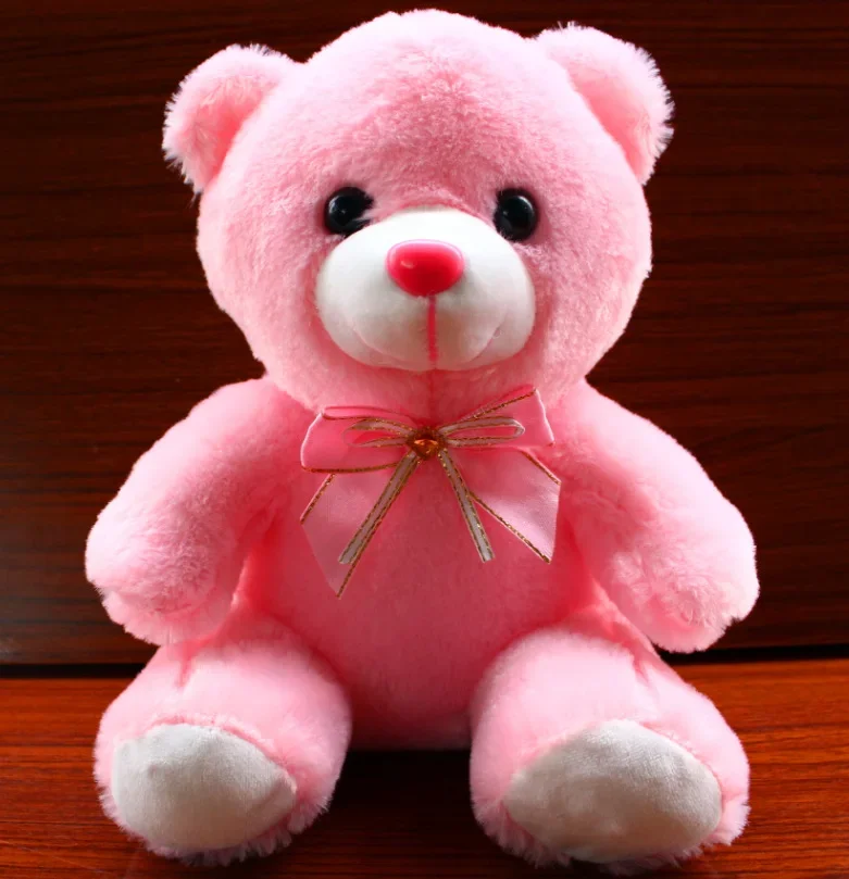 22cm Light Up LED Teddy Bear Stuffed Animals Plush Toy Pink Glowing Teddy Bear Christmas Gift for Kids